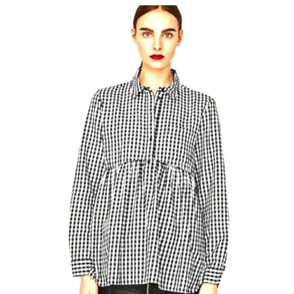 Zara Woman’s Gingham babydoll Ruffled Tunic Top size M